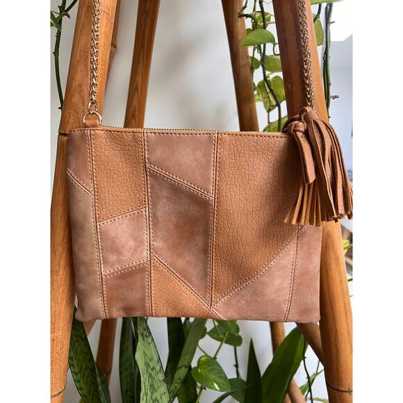 Tan Patchwork Vegan Leather Crossbody - Picture 5 of 7